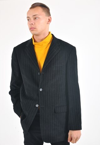 VINTAGE 90'S CORDUROY BLAZER JACKET IN BLACK