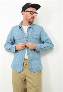 Vintage 90s Denim Shirt Western Blue Size M