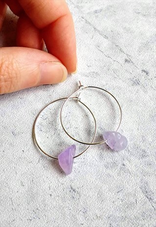 MINI CAPE AMETHYST GEM STONE HOOP EARRINGS