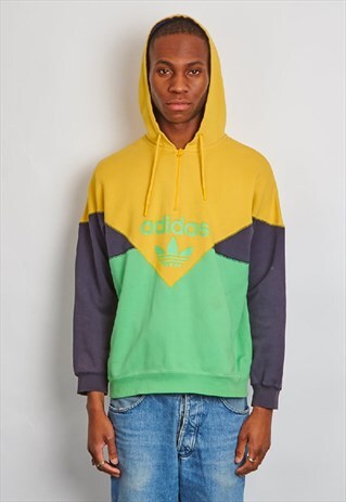 VINTAGE 90'S ADIDAS COLOUR BLOCK THREE QUARTER ZIP HOODIE