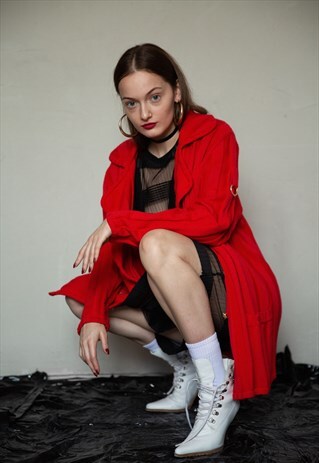 VINTAGE LONG RED KNITTED JUMPER WITH GOLD BUTTONS