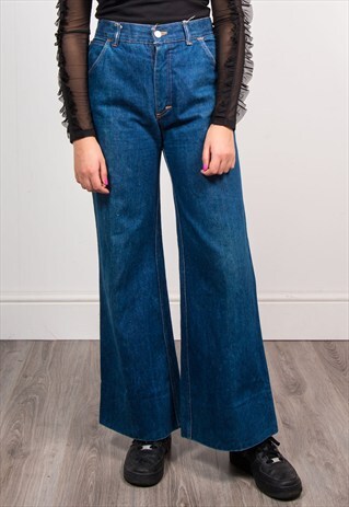 VINTAGE 90'S DARK BLUE DENIM FLARED JEANS