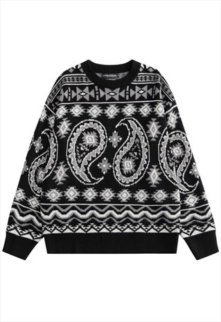 KALODIS VINTAGE PRINT ROUND NECK KNIT SWEATER