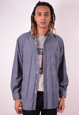 MENS VINTAGE CORDUROY SHIRT LARGE BLUE 90S