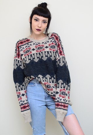 VINTAGE 90'S ABSTRACT PATTERNED CHUNKY SLOUCH JUMPER
