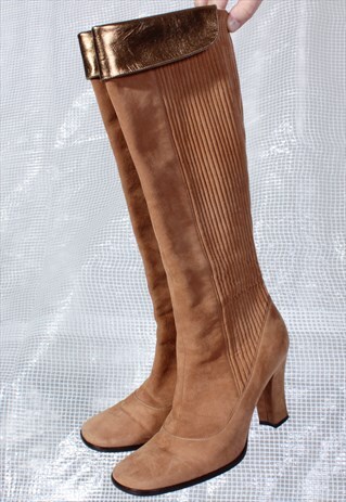 VINTAGE DOLCE & GABBANA BROWN SUEDE KNEE LENGTH BOOTS