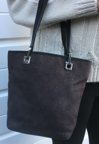 WOMENS VINTAGE GUCCI HANDBAG BLACK MONOGRAM SHOULDER BAG