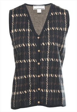 Vintage Black Patterned Sweater Vest - M