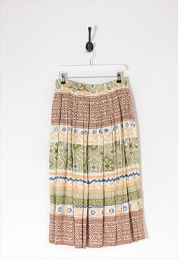 Vintage Pleated Patterned Boho Midi Skirt W29 BV8939