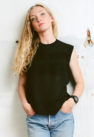 VINTAGE 60S SHEER BLACK SLEEVELESS TOP