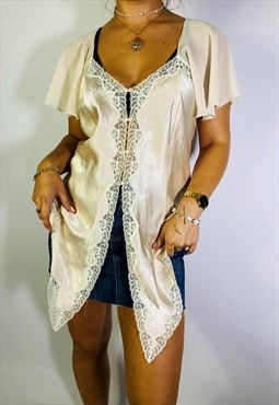 Vintage Size S Y2K Frill Lace Top In White