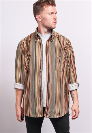 VINTAGE CORDUROY CORD STRIPED SHIRT
