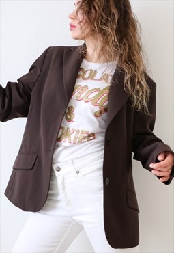 Vintage Blazer Oversized 90s Suit Jacket Dark Brown Tailored