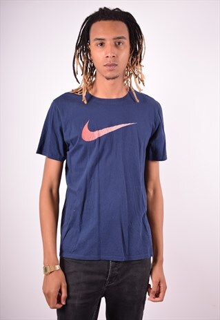 NIKE MENS VINTAGE T-SHIRT TOP LARGE NAVY BLUE 90S