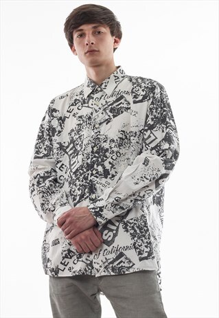 VINTAGE LEVIS 90S WHITE BLACK PRINTED LONG SLEEVE