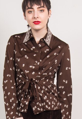 VINTAGE 70'S DARK BROWN FLORAL SHIRT