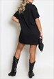 DIAMANTE SLOGAN GIRL PRINT T-SHIRT DRESS IN BLACK