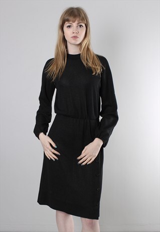 VINTAGE 80S BLACK LONG SLEEVED SHEER DRESS