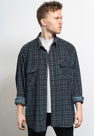 VINTAGE CORDUROY CORD SHIRT BLUE