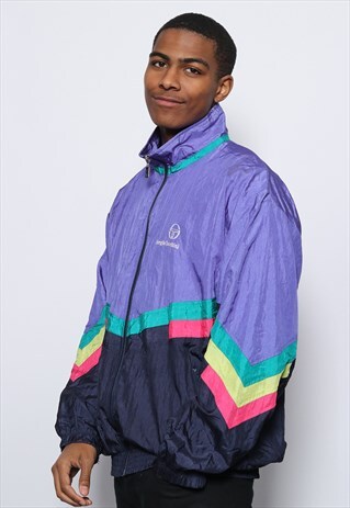 VINTAGE SERGIO TACCHINI LOGO SHELL TRACK JACKET PURPLE BLUE
