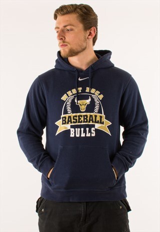 VINTAGE NAVY NIKE MIDDLE CENTRE SWOOSH HOODIE PULLOVER