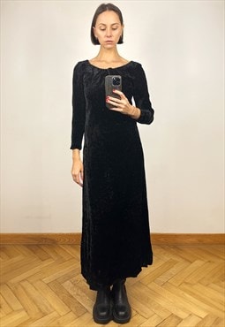 Black Velvet Long Sleeve Maxi Dress, Gothic dress