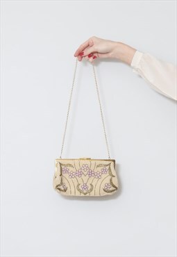 60's Vintage Bag Ladies Delicate Cream Cream Floral Handbag