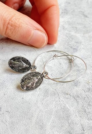 MINI VIRGIN MARY HOOP EARRINGS