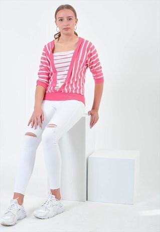 VINTAGE  PINK AND WHITE STRIPED RETRO TOP