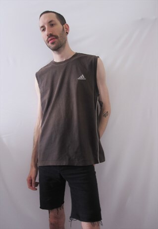 VINTAGE ADIDAS BLACK SLEEVELESS T-SHIRT GRUNGE