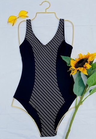 VINTAGE 90S STRIPE LOW BACK SWIMSUIT