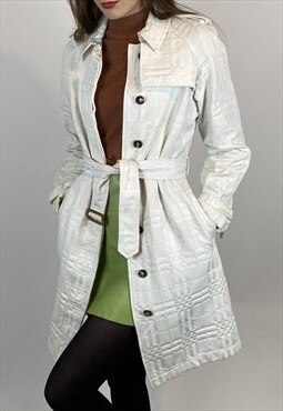Burberry Cotton White Check Coat 