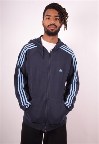 ADIDAS MENS VINTAGE HOODIE JACKET LARGE NAVY BLUE 90S