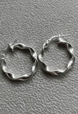 large chunky sterling silver thick twisted hoop earrings