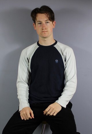VINTAGE NIKE SWOOSH LONGSLEEVE T-SHIRT IN NAVY WITH FELT PRI