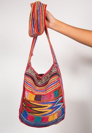 VINTAGE 90'S MULTICOLOUR RAINBOW AZTEC STRIPE SHOULDER BAG