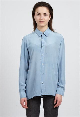 VINTAGE BLUE LONG SLEEVE SILK SHIRT