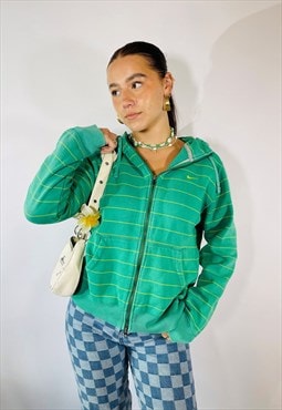 Vintage 90s Nike Size L Stripe Zip Hoodie in Green