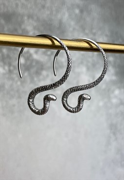 Silver Snake Cobra Hoop Earrings, 925 Sterling Jewellery