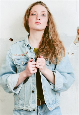 VINTAGE 90S DENIM FLORAL EMBROIDERY JACKET