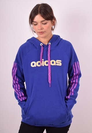 ADIDAS WOMENS VINTAGE HOODIE JUMPER LARGE PURPLE 90S