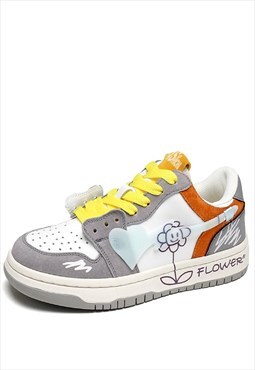 Floral sneakers high platform skater graffiti shoes in grey