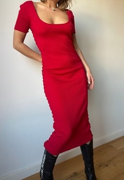 Vintage Midi Knitted Red Dress