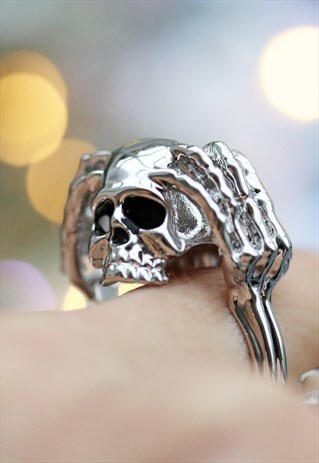 INSANITY SKULL GOTHIC SILVER RING