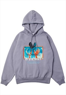 Thermal print hoodie hand print pullover grunge jumper grey