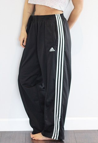 VINTAGE 1990S ADIDAS BLACK 3 STRIPE HIGH WAISTED TRACK PANTS