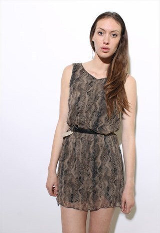 VINTAGE 1990'S 90'S PURE SILK SNAKESKIN PRINT MINI DRESS M-L
