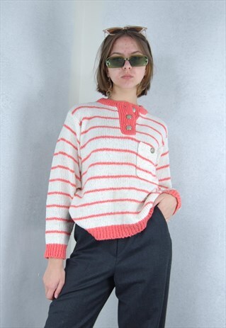 VINTAGE Y2K STRIPPED CROCHET SHORT BAGGY SPRING JUMPER