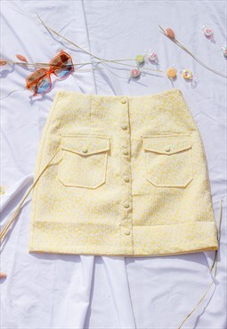 Yellow Floral Jacquard Mini Skirt