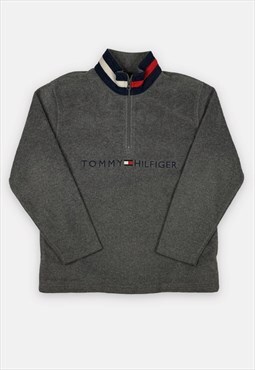 Vintage Tommy Hilfiger embroidered grey 1/4 zip fleece M
